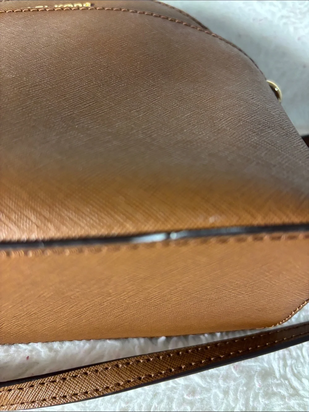 Michael Kors Camel Saffiano Leather Crossbody Dome Bag - Picture 6 of 8